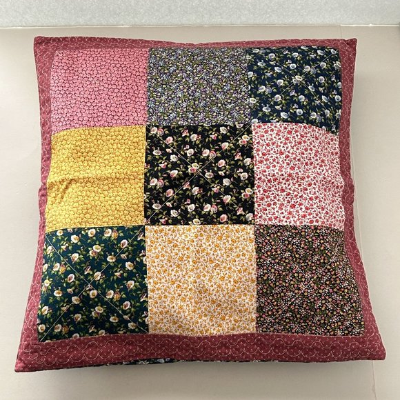 Lot 2 Handmade Patchwork Quilt Throw Pillow Cover Morning Glory & Ditsy Floral - Picture 2 of 16